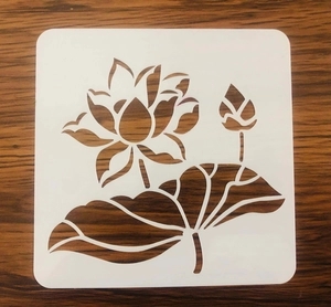 Reusable PET hollow-out painting stencil with elegant lotus flower pattern for DIY art