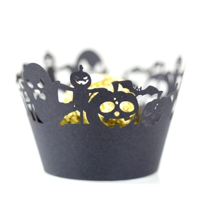 Halloween Cupcake Wrappers Black Laser Cut Paper Hollow Pumpkin Bat Ghost Spider Web Baking Decorations For Party