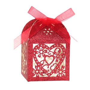 Sparkling red heart hollow gift box with ribbon for wedding and Valentine candy