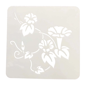 Translucent PET plastic stencil featuring hollow morning glory floral patterns for DIY painting