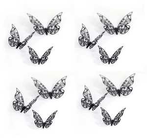 Detail of 3D black laser-cut hollow butterfly wall stickers showing intricate wing patterns