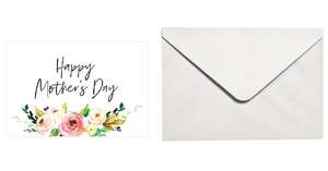 Floral Happy Mother's Day greeting card with watercolor flowers and white envelope