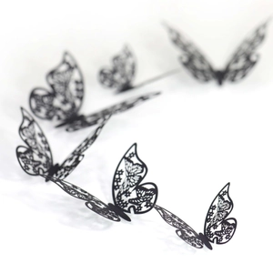 3D Hollow Butterfly Wall Stickers Laser Cut Artificial Pearl Paper Butterfly Decals For Wedding Birthday Party Home Decor Black