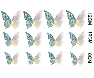 Three sizes of 3D hollow iridescent butterfly wall stickers in 8cm 10cm and 12cm dimensions