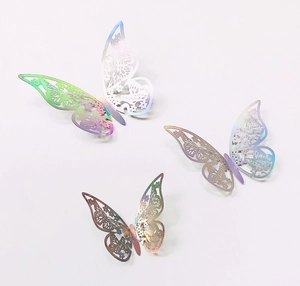 Set of 3D iridescent laser hollow butterfly wall stickers with colorful metallic finish