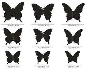 Größentabelle für 3D Schmetterling Wandaufkleber mit Maßen von 80 mm bis 120 mm