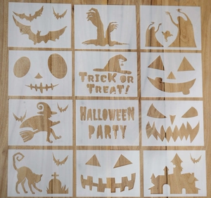 Halloween PET Painting Stencils Pumpkin Castle Witch Bat Ghost Cutout Templates For DIY Drawing Decoration Crafting Ornaments