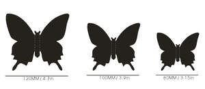 Drei Größen von 3D Schmetterling Wandaufklebern in Schwarz, 120mm, 100mm und 80mm