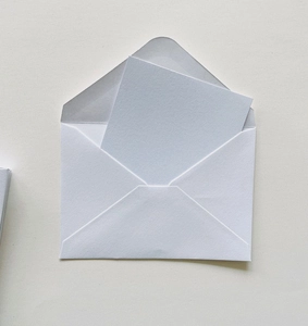 Detailed view of a premium white pearl paper envelope with a square blank card insert