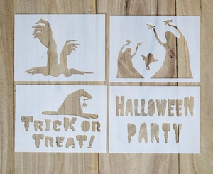 Halloween PET painting stencil set with pumpkin, ghost and castle designs for DIY art