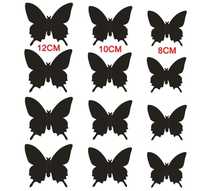Set mit 12 schwarzen 3D-Schmetterlings-Wandaufklebern in 12 cm, 10 cm und 8 cm für Deko