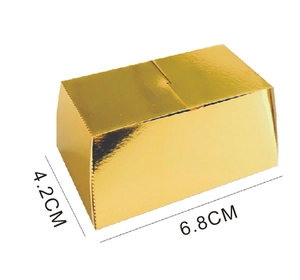 Golden candy box with 6.8cm base size dimensions shown on a clean white background