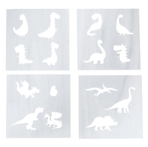 4-pack transparent PET dinosaur drawing stencils for kids DIY animal painting and art