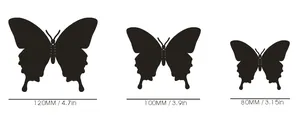 Größentabelle für 3D Schmetterling Wandaufkleber mit Breiten von 120mm, 100mm und 80mm
