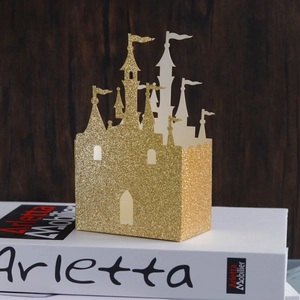 Glitzernde goldene 3D Schloss Süßigkeitenbox für Hochzeiten und Schokoladenverpackung