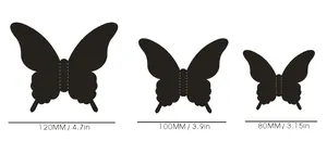 Größentabelle für 3D Schmetterling Wandsticker mit Maßen von 120 mm, 100 mm und 80 mm