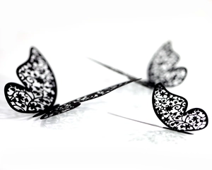 3D hollow black butterfly wall stickers with laser cut floral patterns for home decor