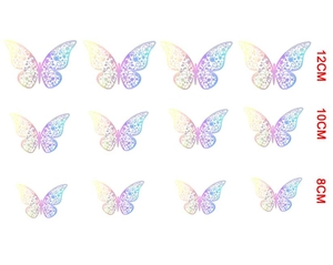 Detailed view of 3D hollow butterfly wall stickers in three sizes: 12cm, 10cm, and 8cm