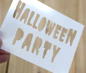 Detailed view of Halloween Party hollow stencil with spooky dripping letter design