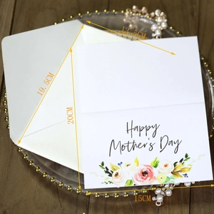 Mother's Day Greeting Card With Envelope Artificial Pearl Paper Floral Print Blessing Card For Mom Wife Happy Mother's Day Gift