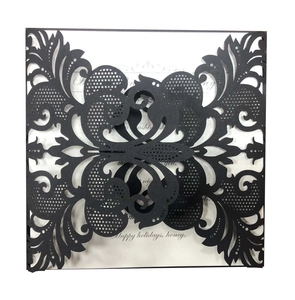 Elegant European Vintage Laser Cut Invitations Hollow Floral Lace Cardstock For Wedding Party Engagement Greeting Cards White Black Artificial Pearl Paper Invites
