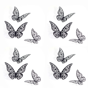 3D Butterfly Wall Stickers Black Laser Cutout Floral Pattern DIY Home Wall Decoration Wedding Party Backdrop Ornament