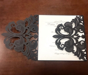 Laser-cut black floral invitation card with white insert for Valentine and weddings