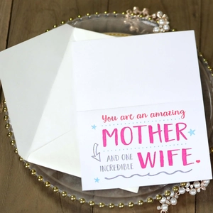Elegant Mother's Day card for wife with envelope on decorative glass tray