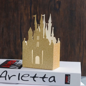 3D-Glitzer-Gold-Schloss-Süßigkeitenbox mit feiner Aushöhlung für Hochzeitsfeiern