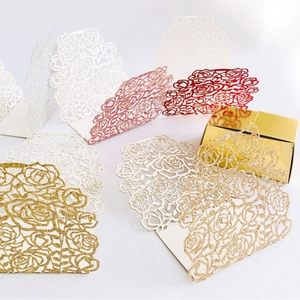 Glittery hollow rose laser cut candy boxes and cards in multiple metallic colors
