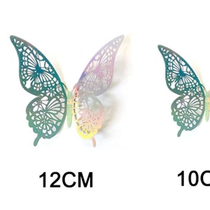 3D hollow butterfly wall stickers with iridescent finish in 12cm and 10cm sizes