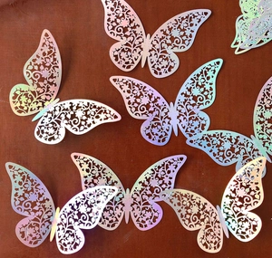 Golden 3D hollow butterfly wall stickers with reflective laser effect for party decor