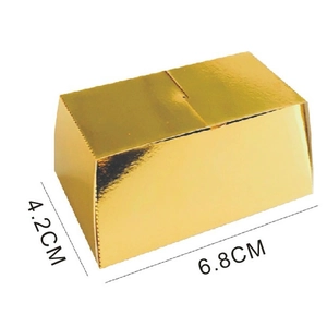 Golden laser-cut wedding candy gift box measuring 6.8cm x 4.2cm on white background