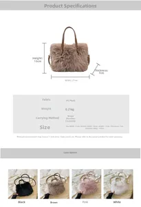 Detailed size and color guide for the soft faux fur crossbody bag with PU handle