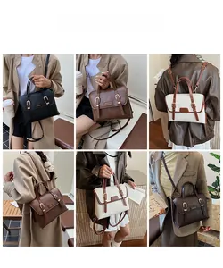 Multi-angle model showcase of vintage multi-functional backpack in four classic colors