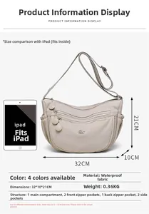 Details zur wasserdichten Nylon-Umhängetasche mit 32x10x21cm Größe und Staufächern