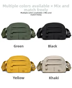 Four colors of lightweight nylon crossbody bags in green, black, yellow, and khaki shades