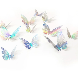 3D Hollow Iridescent Butterfly Wall Stickers Laser Metallic Butterfly Decals For Home Party Wedding Cake Decoration Room Decor