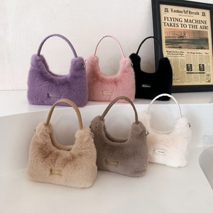 Faux fur handbag set in six colors with gold Love Every Day metal plaques
