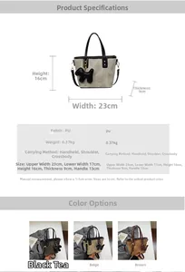 Detailed size specifications for women's PU leather crossbody bucket bag with dimensions