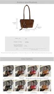 Detail showing precise dimensions and material specifications of the vintage PU tote bag