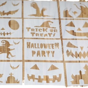 Reusable Halloween PET stencils with pumpkin, ghost and witch motifs for DIY painting