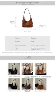 Spécifications de taille et options de couleur pour le sac à main vintage en daim