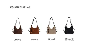Color options of vintage matte shoulder bags in coffee, brown, khaki, and black finishes