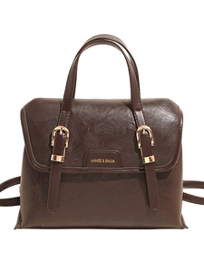 Vintage dark brown leather multi-functional backpack with glossy finish and gold hardware