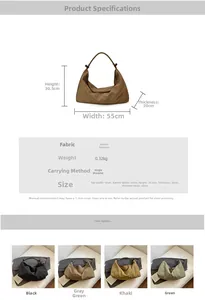 Spécifications de taille pour un grand sac fourre-tout Hobo en quatre couleurs