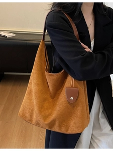 Brown suede hobo tote bag with large capacity for women's daily commute fashion