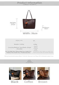 Detailed size chart for large PU leather tote bag with dimensions and weight data