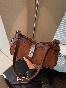 Borsa Sottobraccio Trapuntata Retro Donna Blocchi di Colore in Pelle PU Suede Patchwork Piccola Tracolla Con Chiusura in Metallo