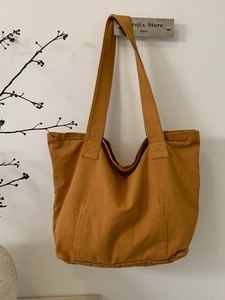 Korean Style Simple Canvas Tote Bag For Women Large Capacity Shoulder Bag Casual Commuter Zipper Shopping Handbag